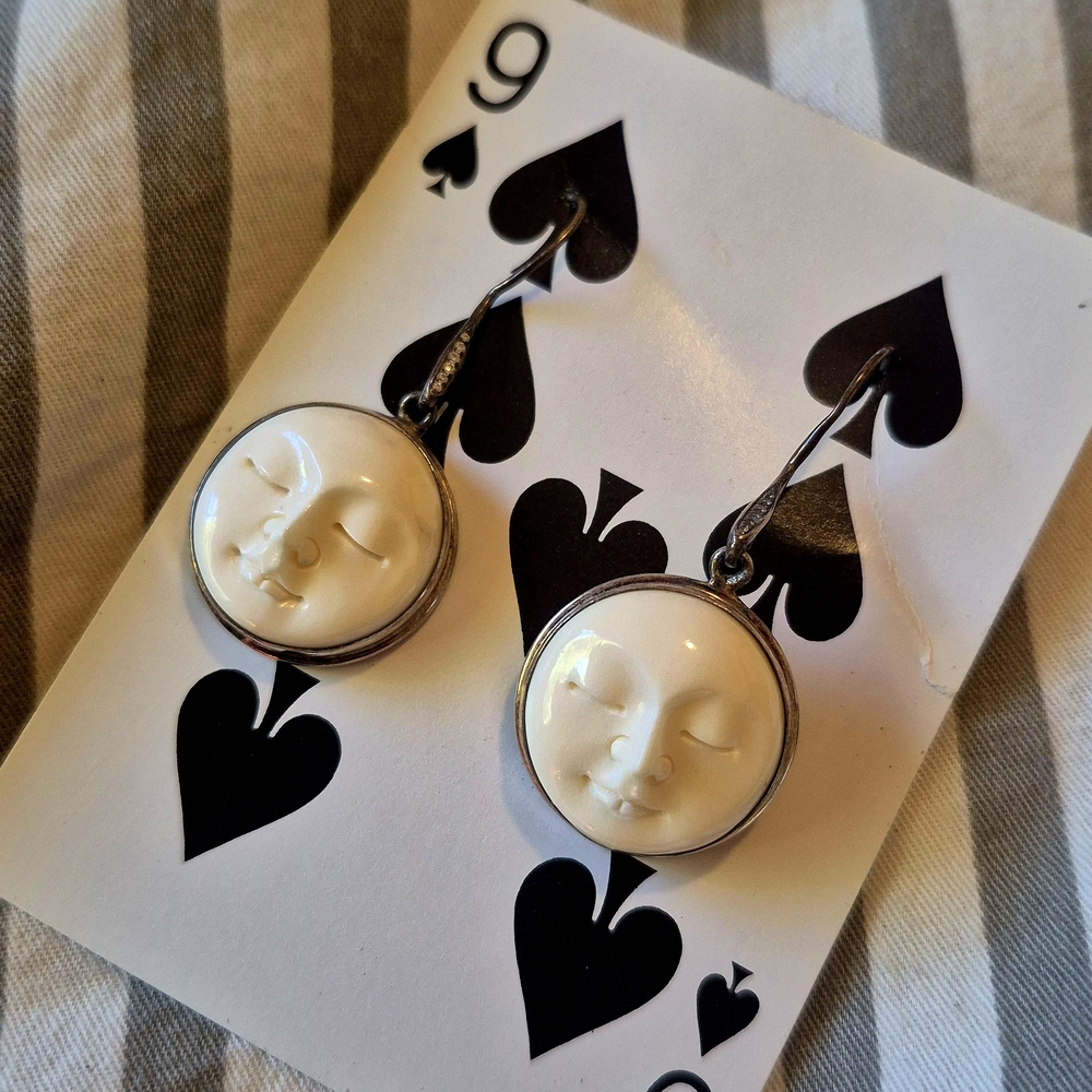 Elegant Silver and Cream Moon Face Earrings